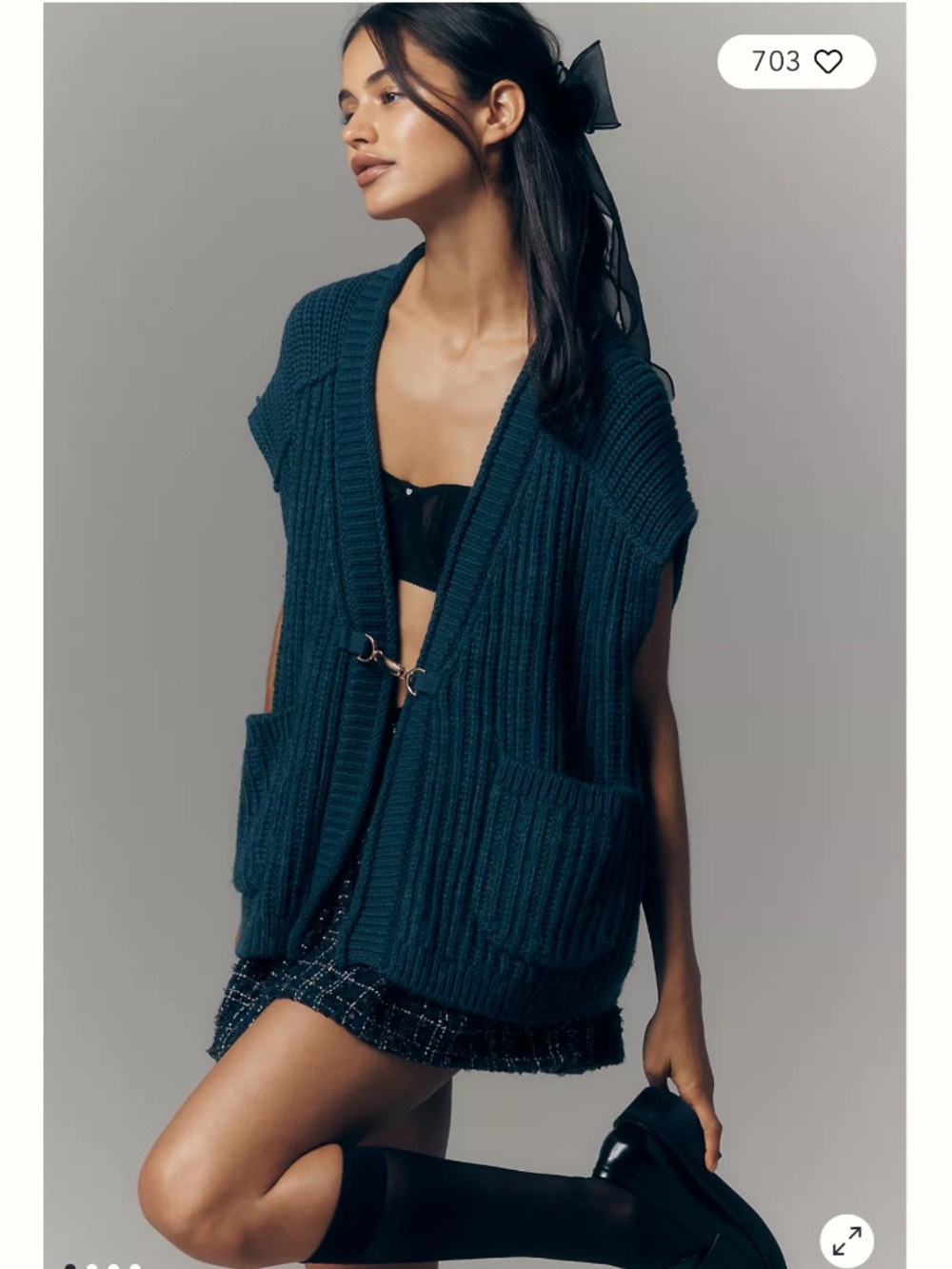 NWT Maeve Anthropologie Deep Indigo Blue Buckle Sleeveless Cardigan Sweater XS